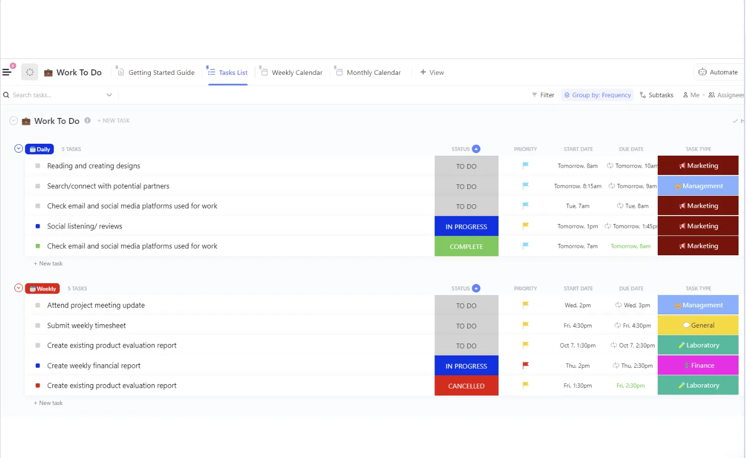 Plantilla de tareas pendientes de ClickUp