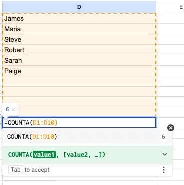 Преброяване на непразни клетки (COUNTA)
справка за Google Sheets