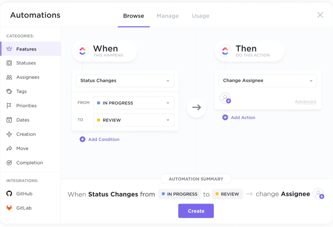 Насочете вниманието на екипа си към уеб-базирания CRM софтуер ClickUp.