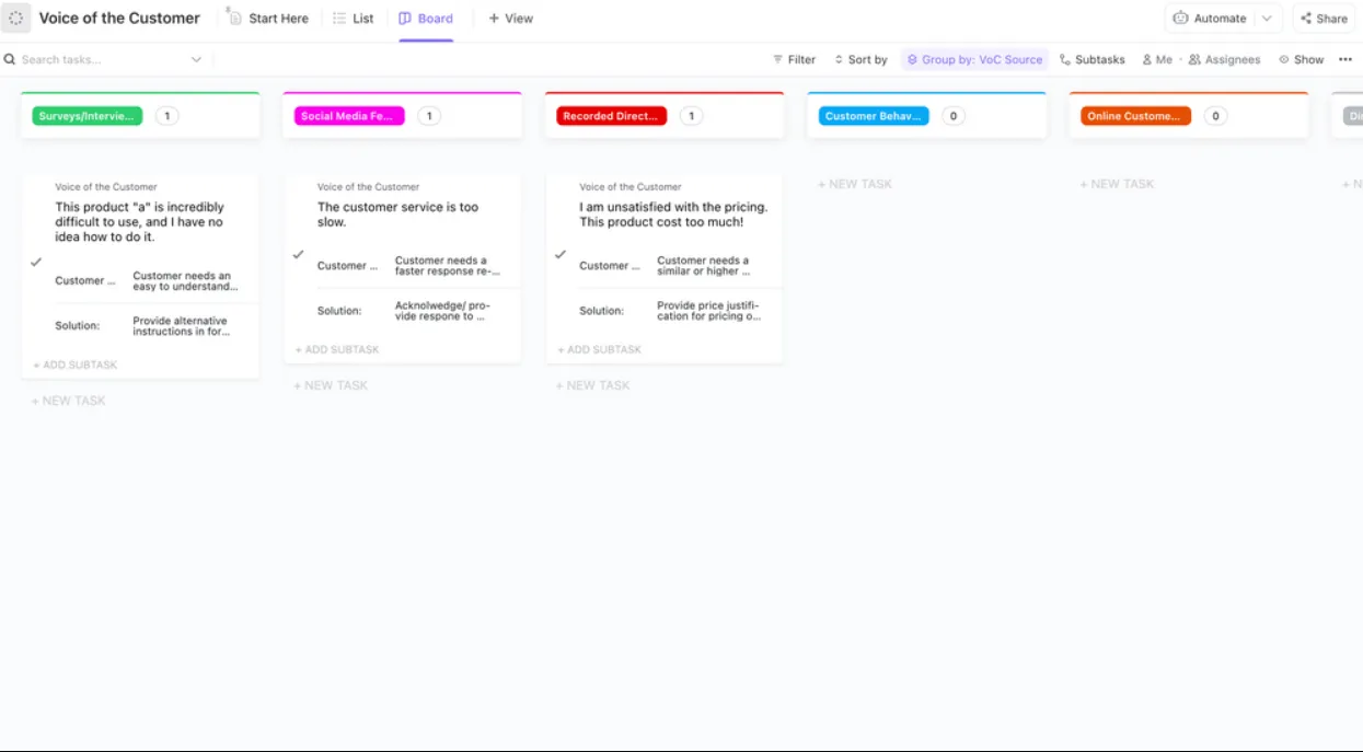 Modèle ClickUp « La voix du client »