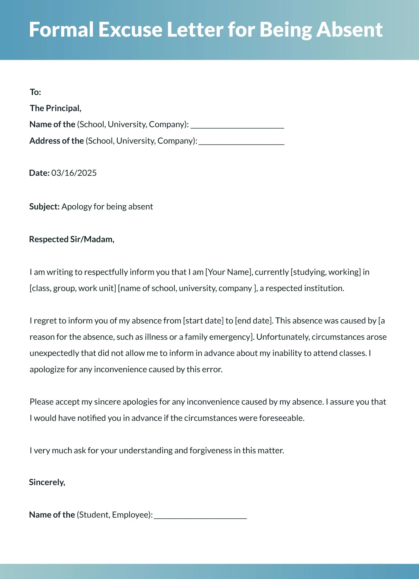 Modelo de carta de justificativa formal por ausência do Google Docs