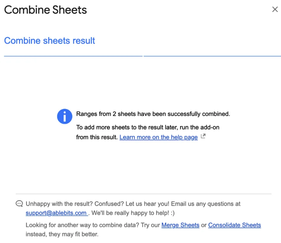 Langkah 3 untuk menggunakan add-on 'Combine Sheets' di Google Sheets