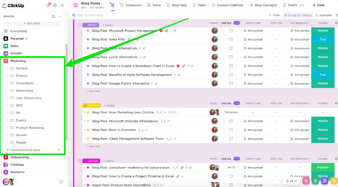 Die Hierarchie von ClickUp