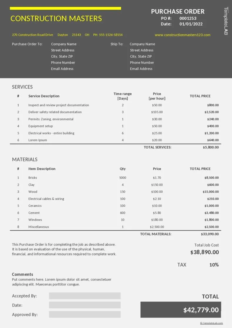 Bestellvorlage Excel von TemplateLAB