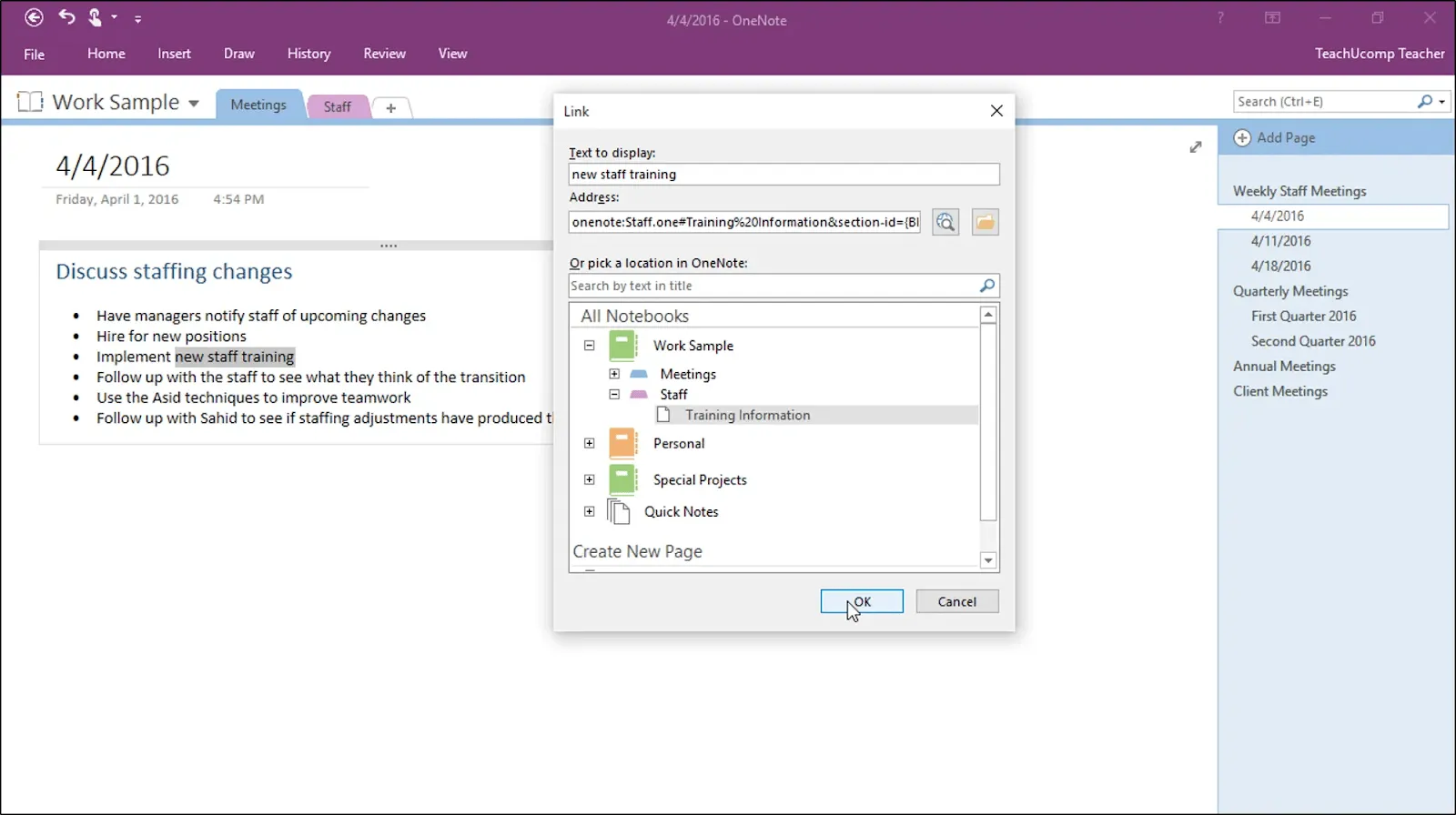 Como usar o OneNote para gerenciamento de projetos, melhorando a navegação com páginas e conteúdo vinculados