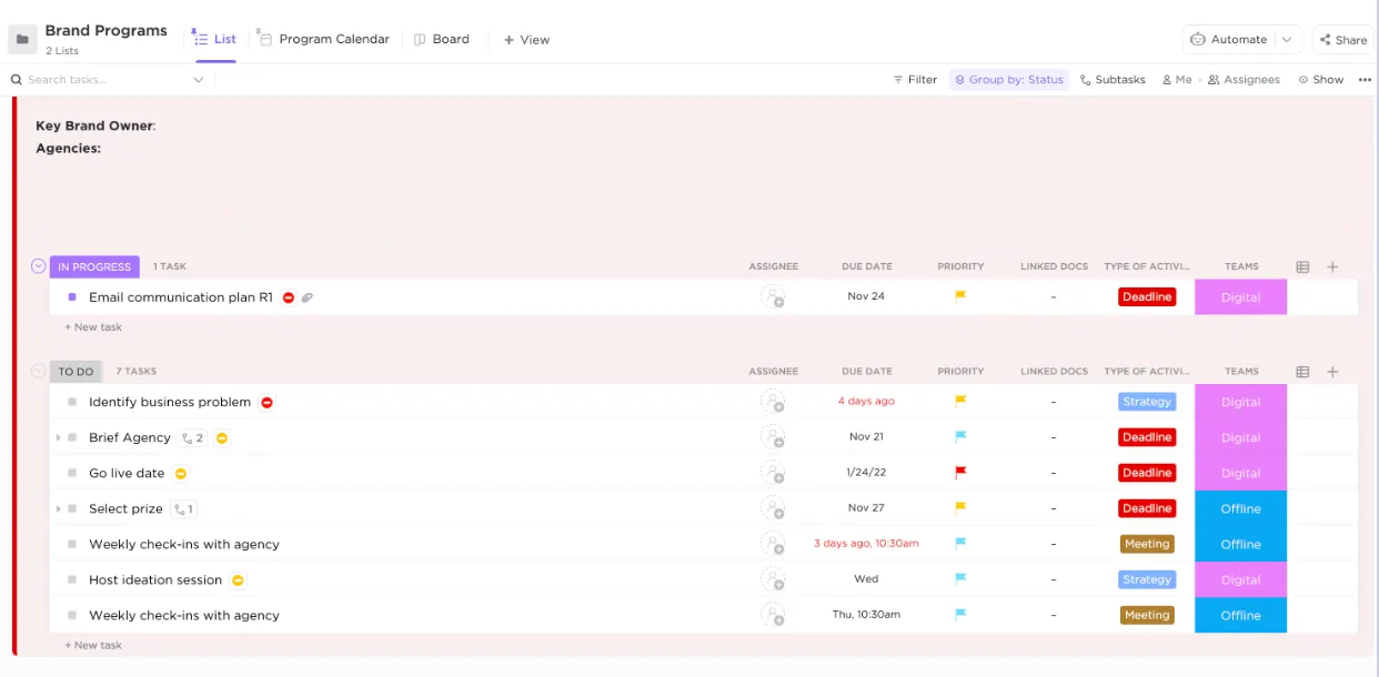 Modello di gestione del marchio di ClickUp