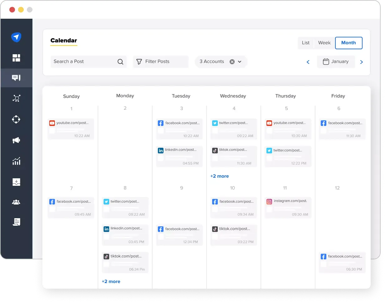 Beispiel für die Kalender-Ansicht von SocialPilot