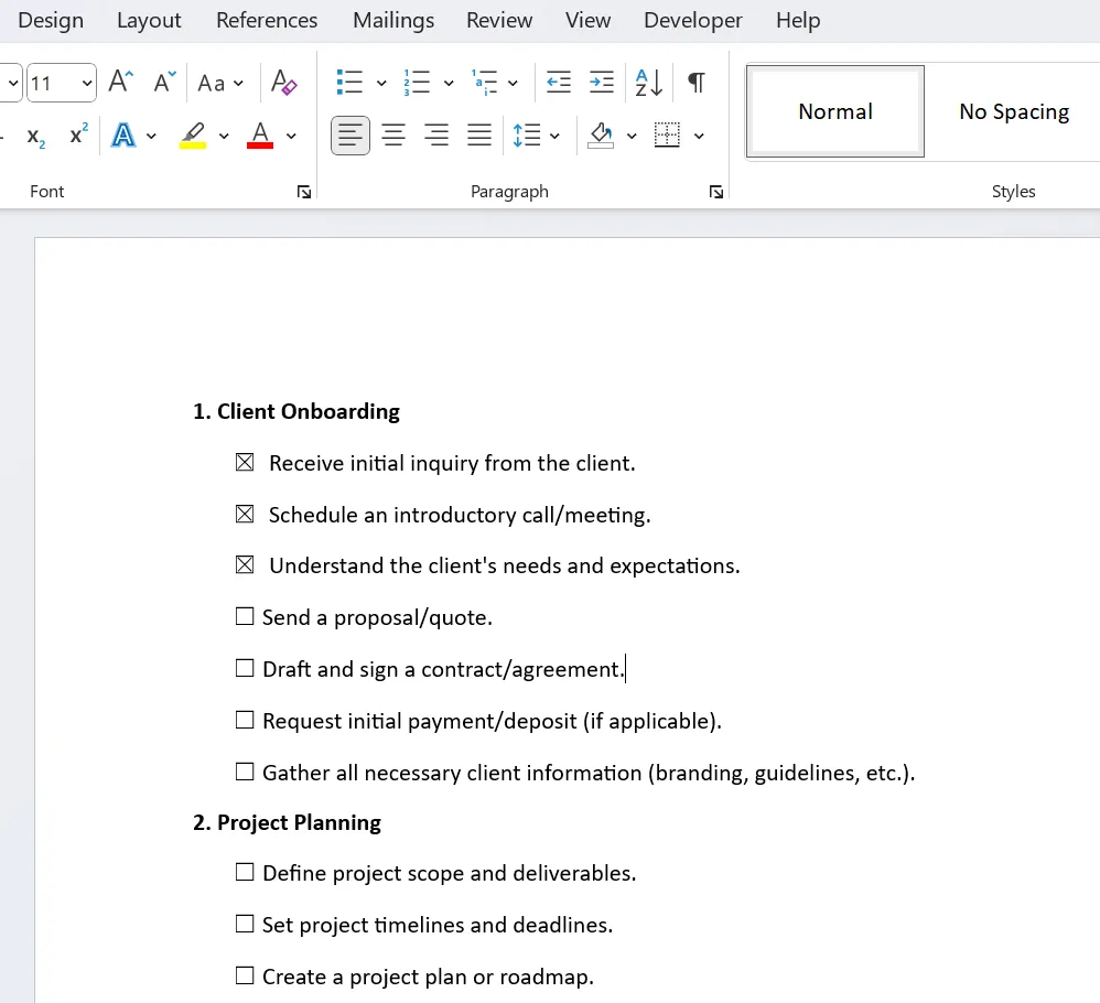 Markera poster som "klar" i en checklista i MS Word