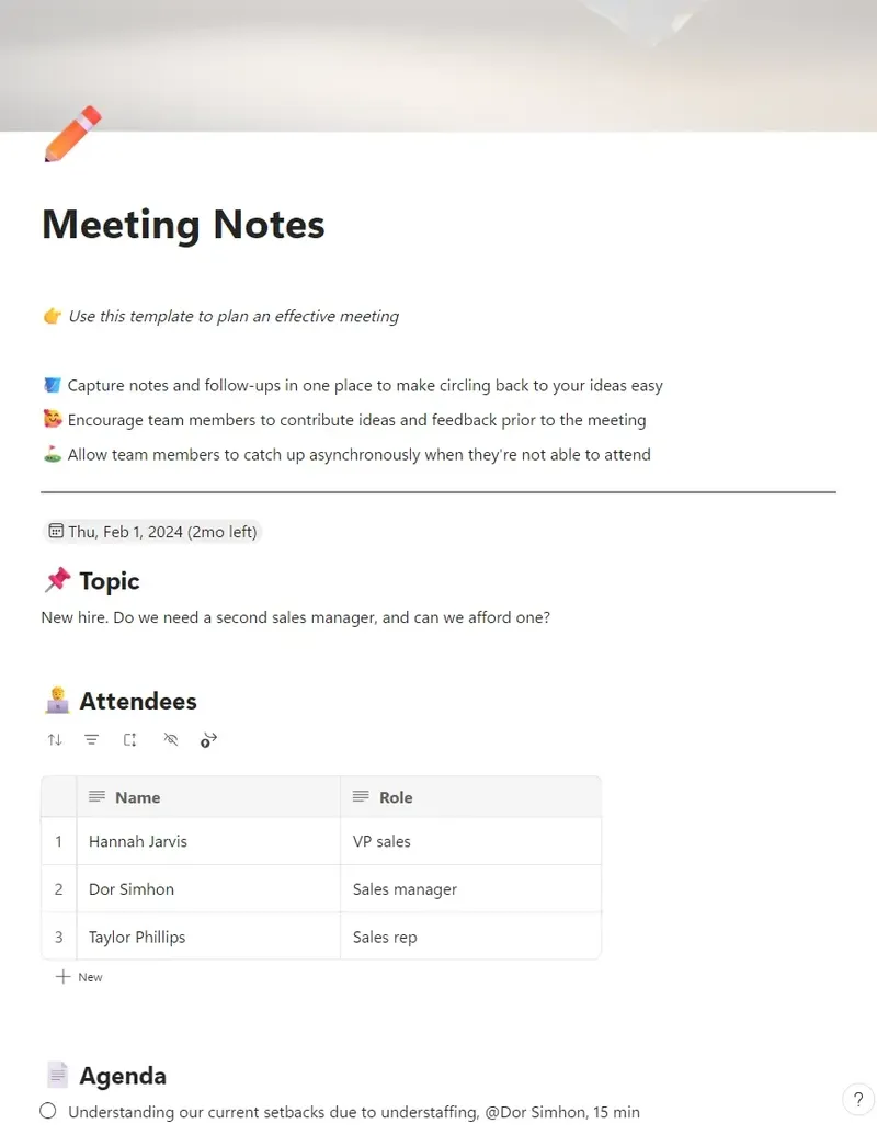Microsoft Loop-Vorlagen: Microsoft Loop-Vorlage für Meeting-Notizen