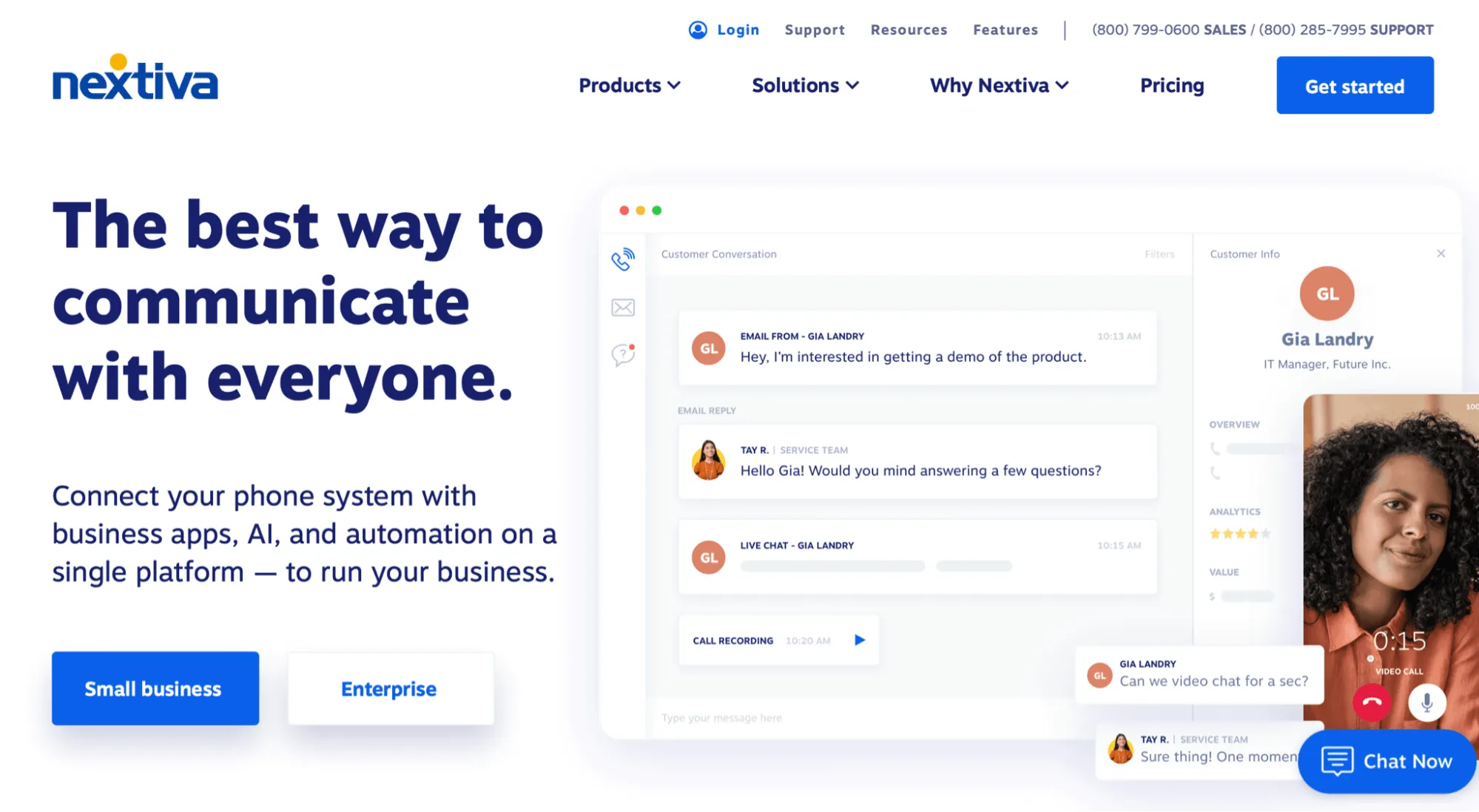Página de inicio de Nextiva