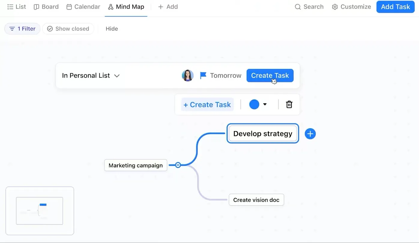 Convierte las ideas de ClickUp mapas mentales en tareas dentro del mismo entorno de trabajo.