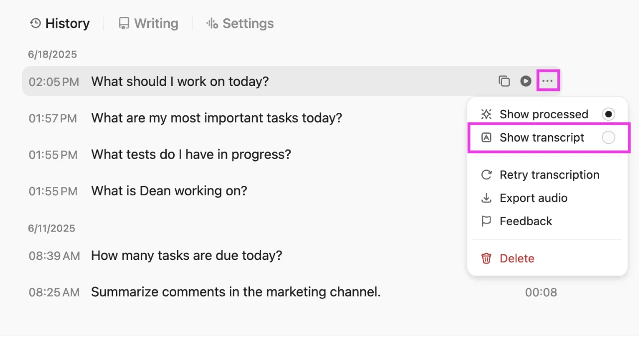 Usa tu voz para capturar resúmenes y transcripciones detalladas con ClickUp BrainGPT
