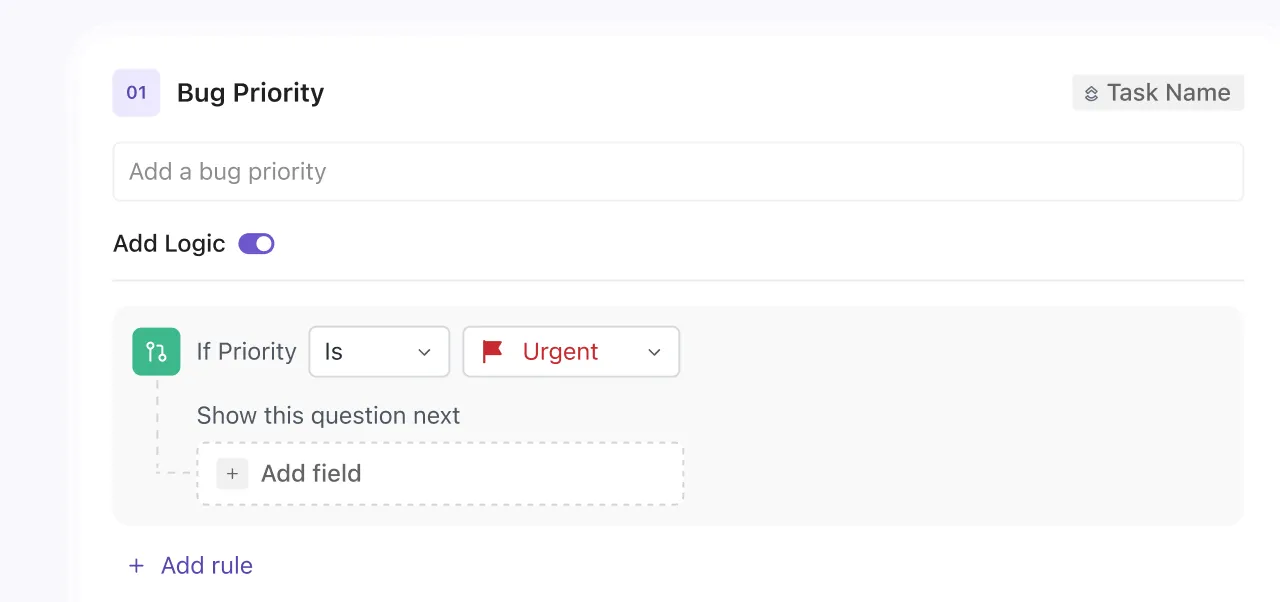 Organiseer feedback automatisch voor eenvoudige analyse met voorwaardelijke logica in ClickUp formulieren.