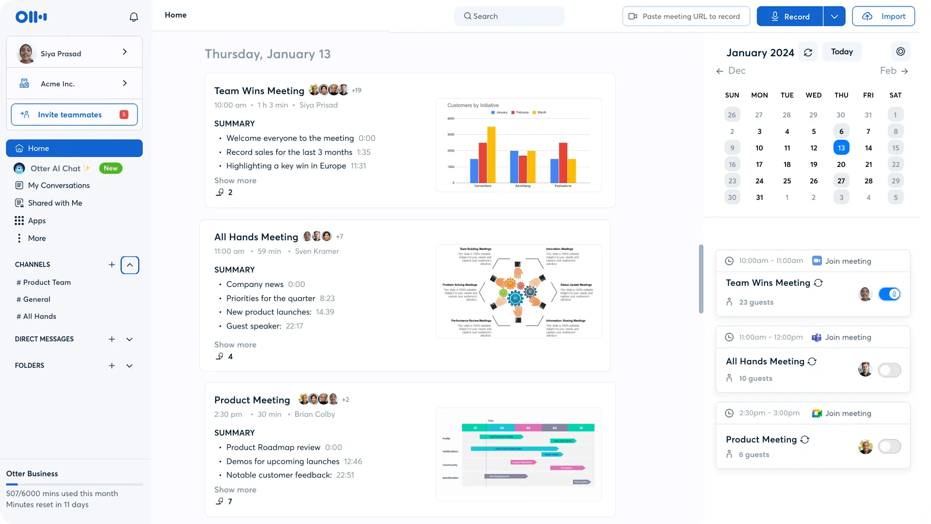 Otter.ai Dashboard: KI-Generator für Meeting-Protokolle