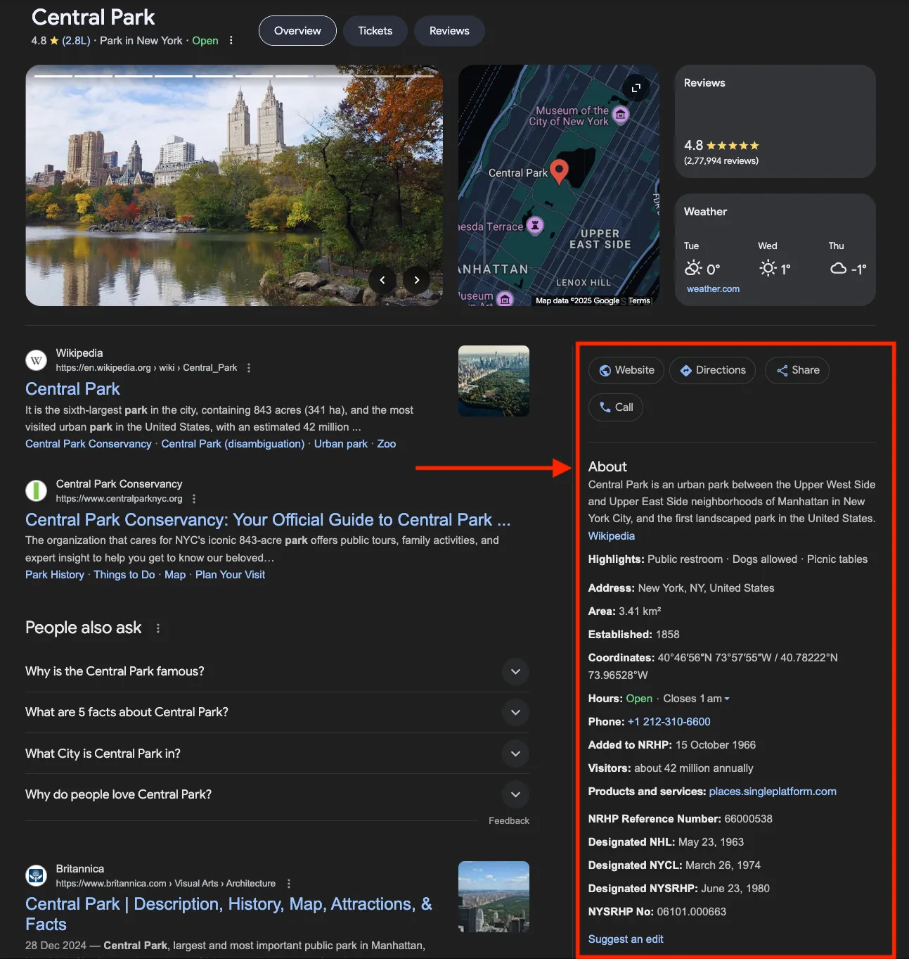 ตัวอย่างแผงข้อมูลความรู้ของ Google: การค้นหาเชิงความรู้ความเข้าใจ