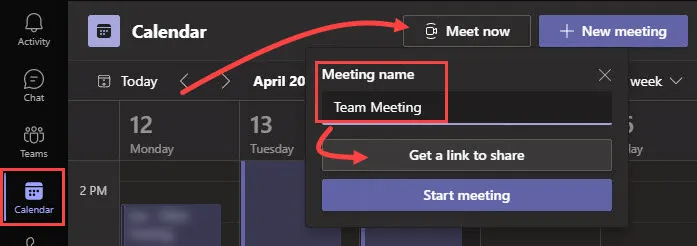 Vytvořte odkaz na schůzku v Microsoft Teams