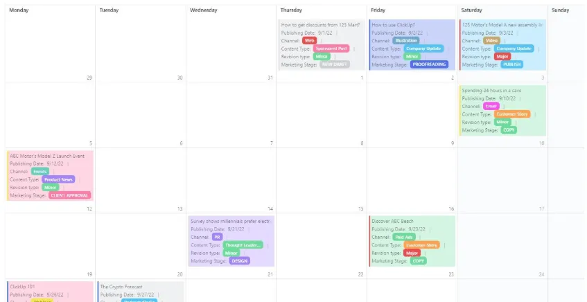 เทมเพลตรายการปฏิทินบรรณาธิการ ClickUp