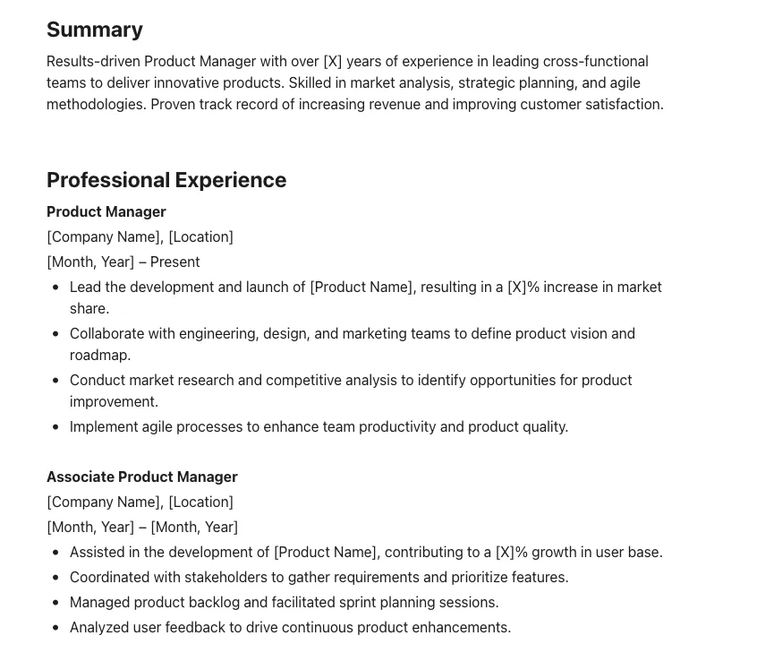 CV de chef de produit ClickUp