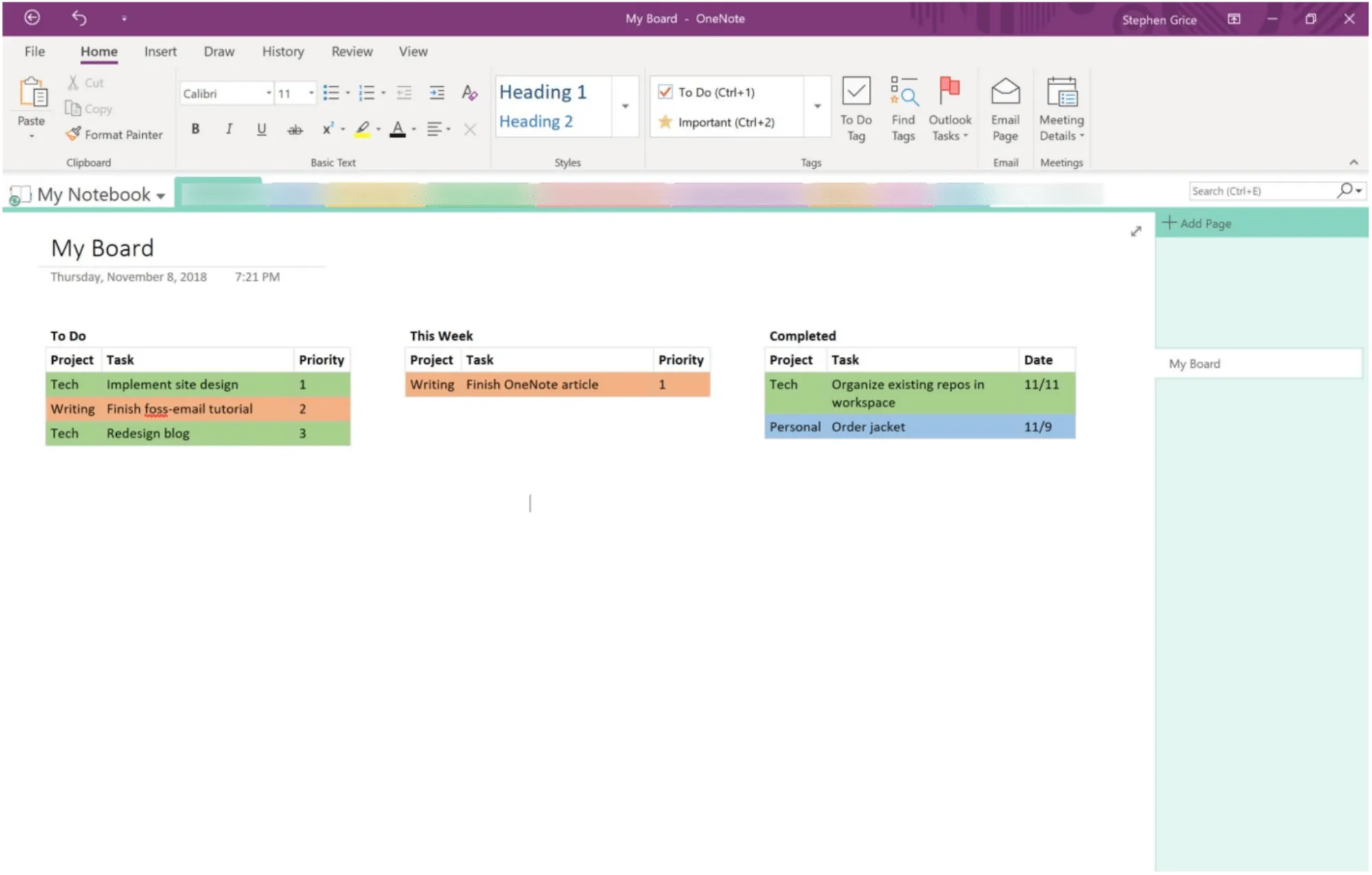 أنشئ لوحة كانبان في OneNote