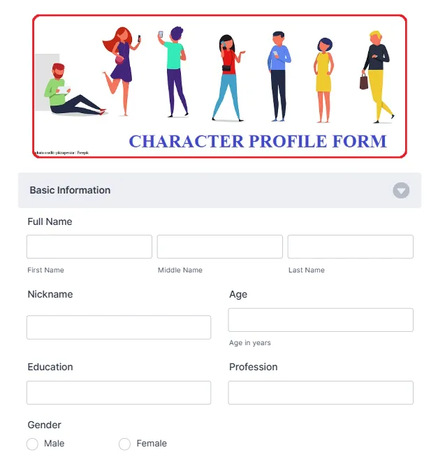 Modèle de formulaire de profil de caractère par JotForm : Modèle de profil de caractère