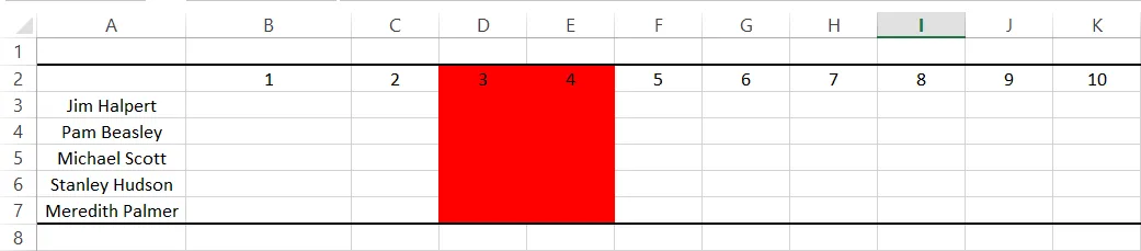 Creazione di un foglio presenze in Excel: Passaggio 2
