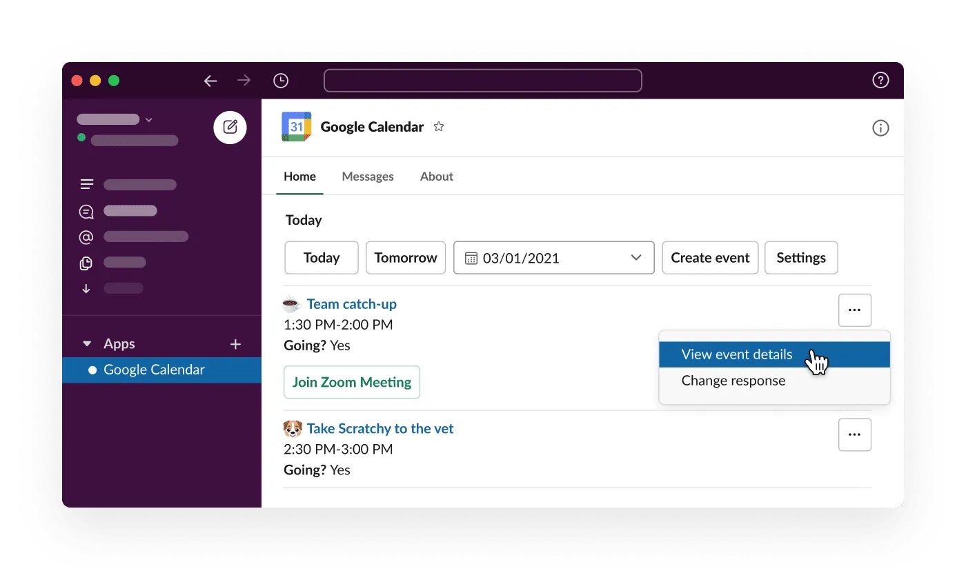 Google Agenda Slack-integratie