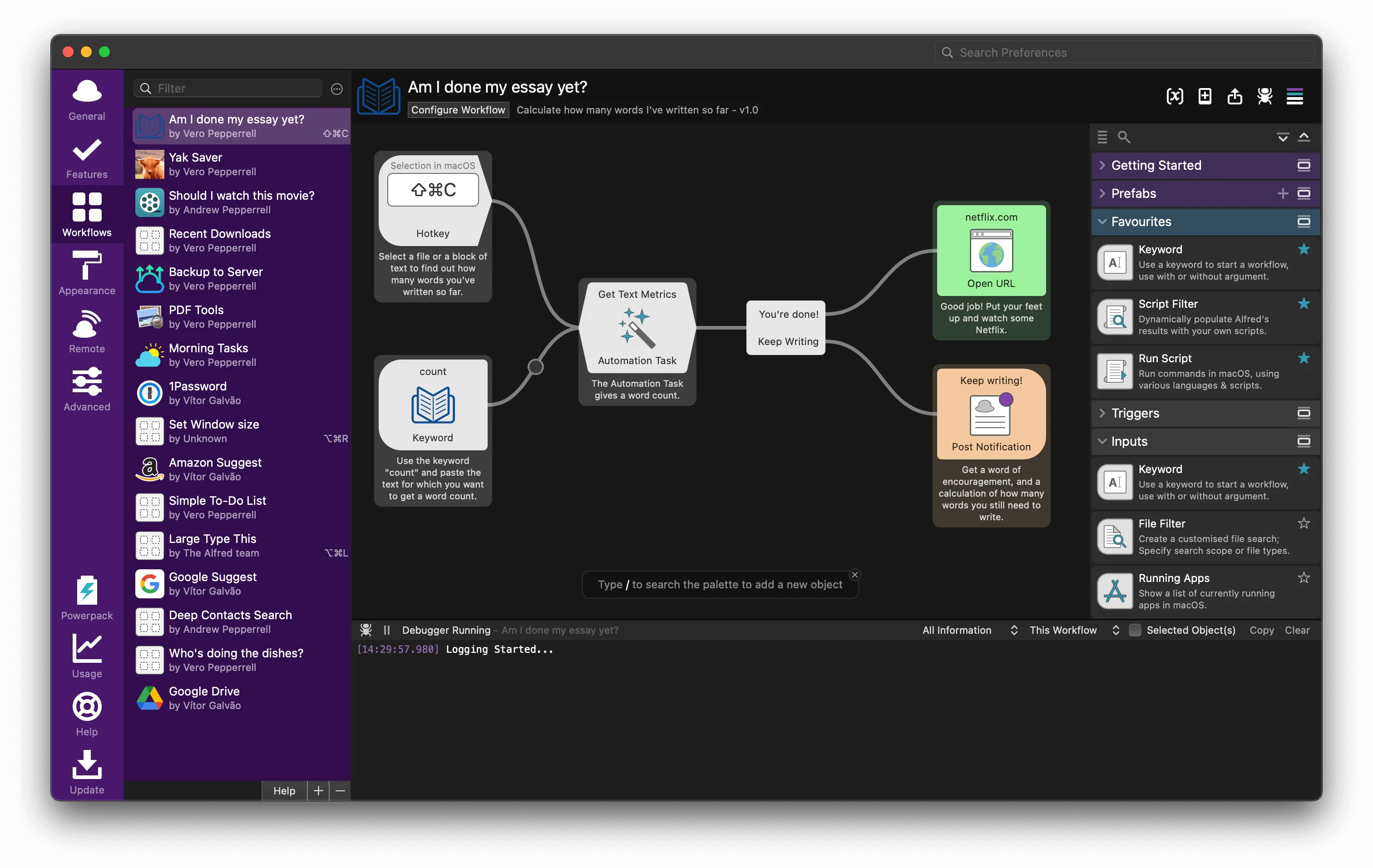 El panel de control de Alfred muestra su destreza entre las principales aplicaciones de productividad para Mac, ofreciendo un conjunto de herramientas para flujos de trabajo sin interrupciones.