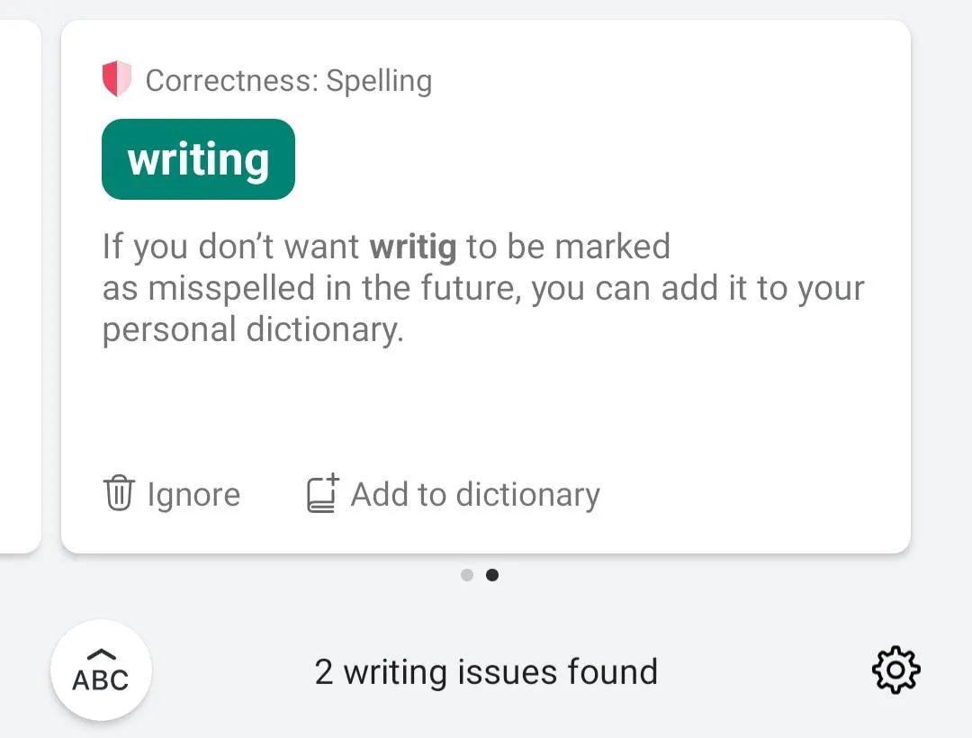 Ejemplo de las funciones ortográficas y gramaticales de Grammarly.