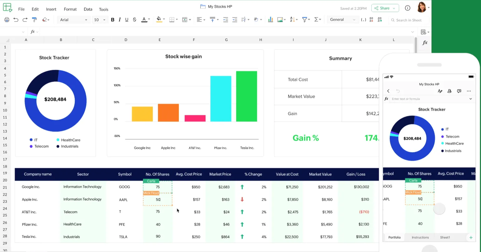 Zoho Sheet'in ekran görüntüsü