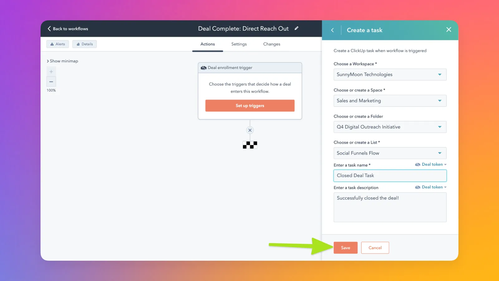 ClickUpとHubSpotの連携機能を使って、HubSpotからClickUpにタスクを作成しましょう