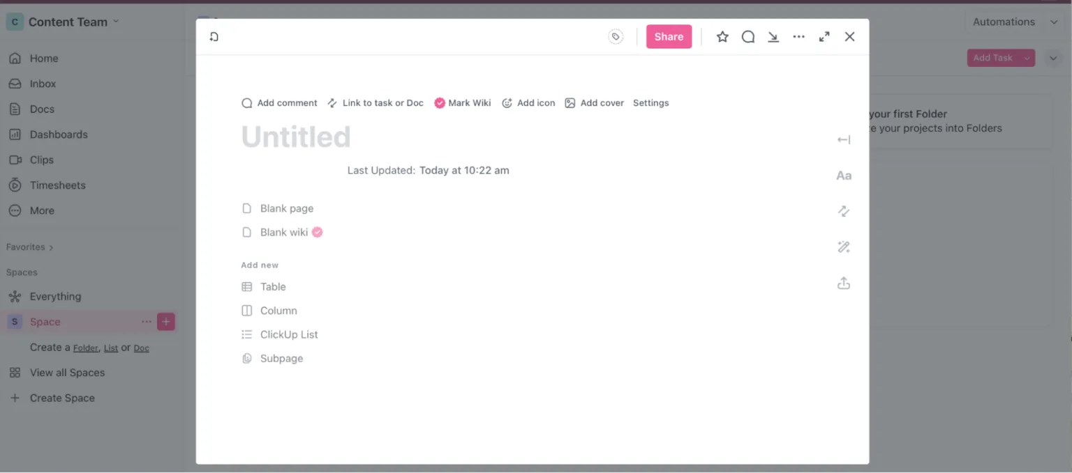 Bắt đầu chỉnh sửa trong ClickUp Docs
