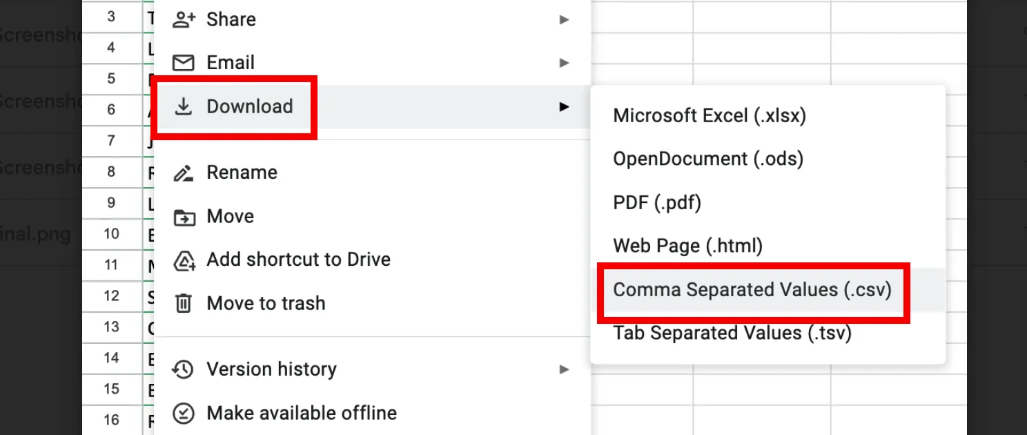 Langkah 2 untuk menggunakan fungsi ‘Ekspor/Impor’ di Google Sheets