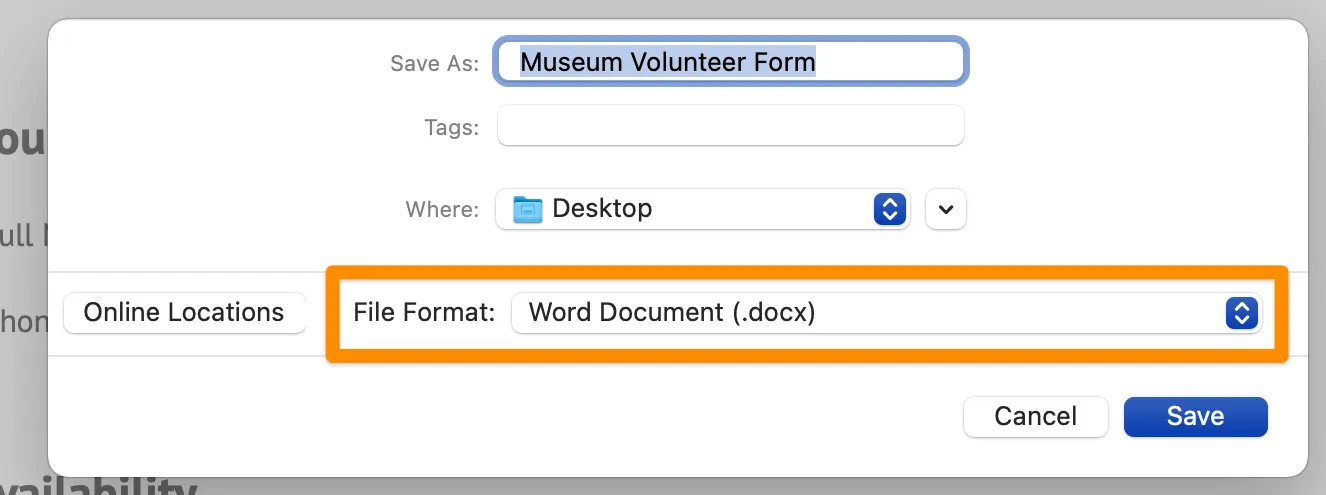 salvataggio di documenti con moduli compilabili in Word