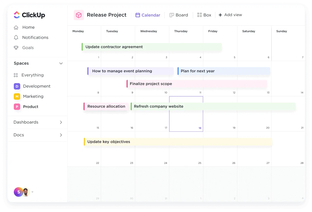 ClickUps kalendervy: Scrum of Scrums