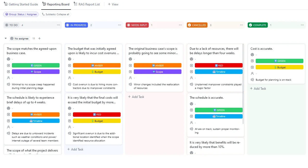 Modèle de rapport ClickUp RAG