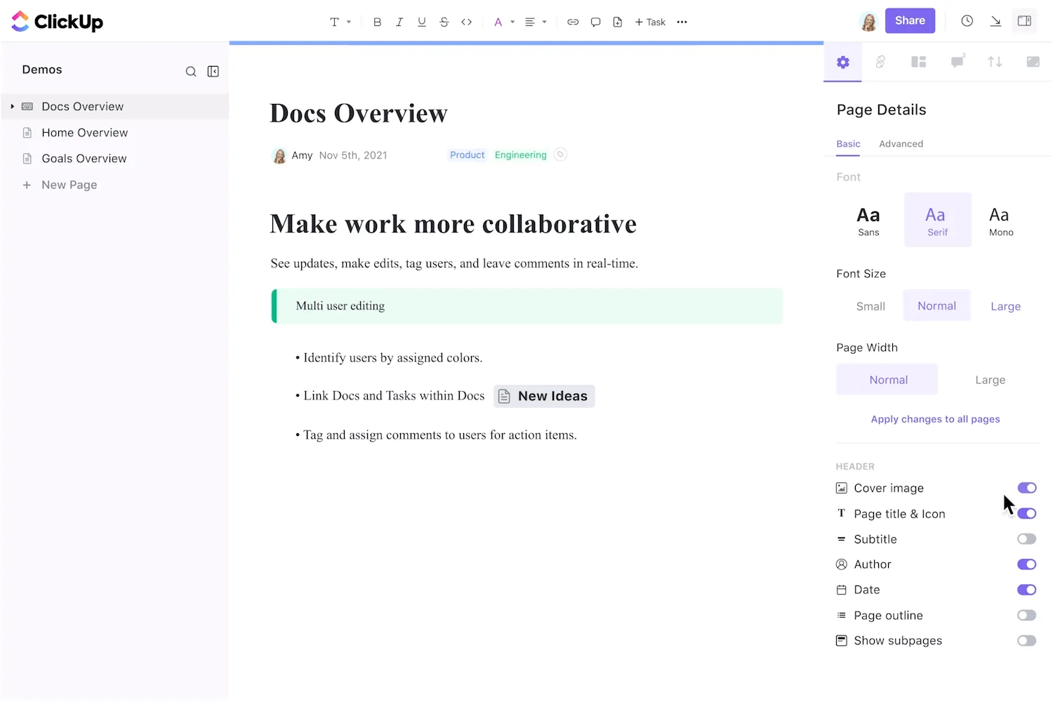 ClickUp Docs: تنظيم أمثلة بطاقات المعركة المبيعية