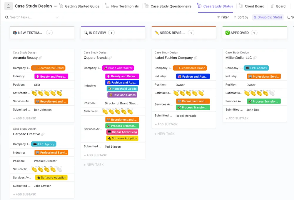 Modelo de design de estudo de caso do ClickUp