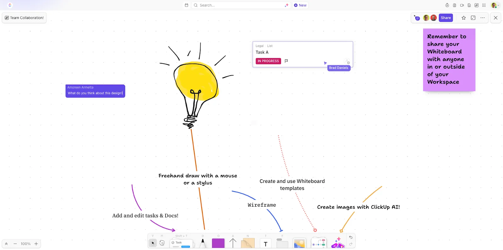 Die Zeichentools von ClickUp: So nutzen Sie das Whiteboard in Teams