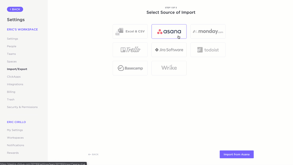 Cómo exportar desde Asana a ClickUp