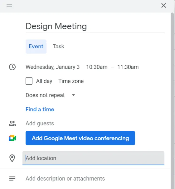 Aggiungi la posizione a un evento su Google Calendar