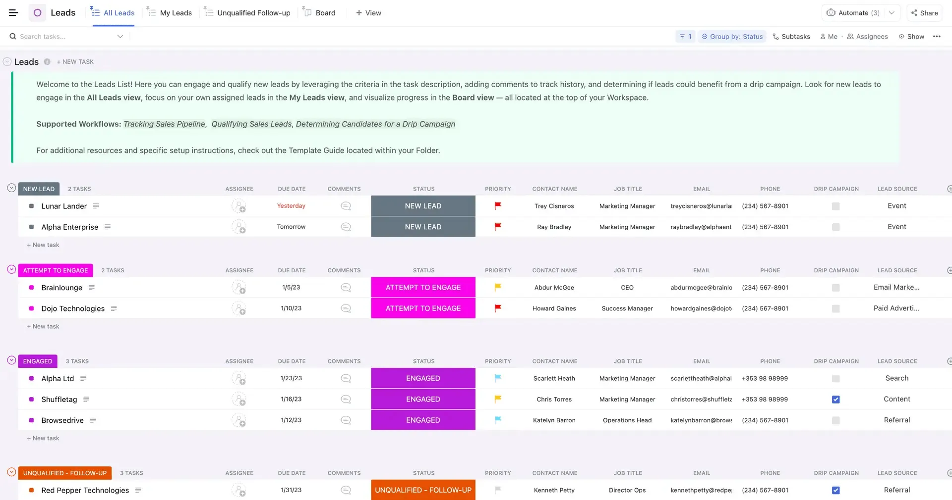 Modèle CRM ClickUp