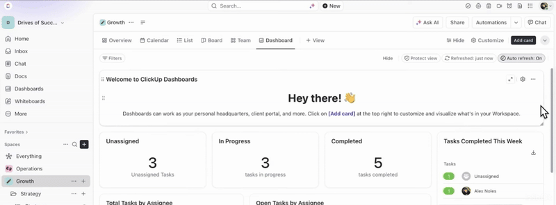 Painéis do ClickUp: arraste e solte blocos de texto, pontos da área de trabalho e pastas compartilhadas para facilitar o acesso