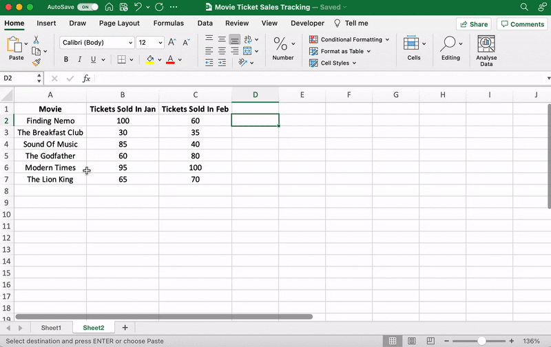 Lựa chọn dữ liệu trong bảng tính Excel