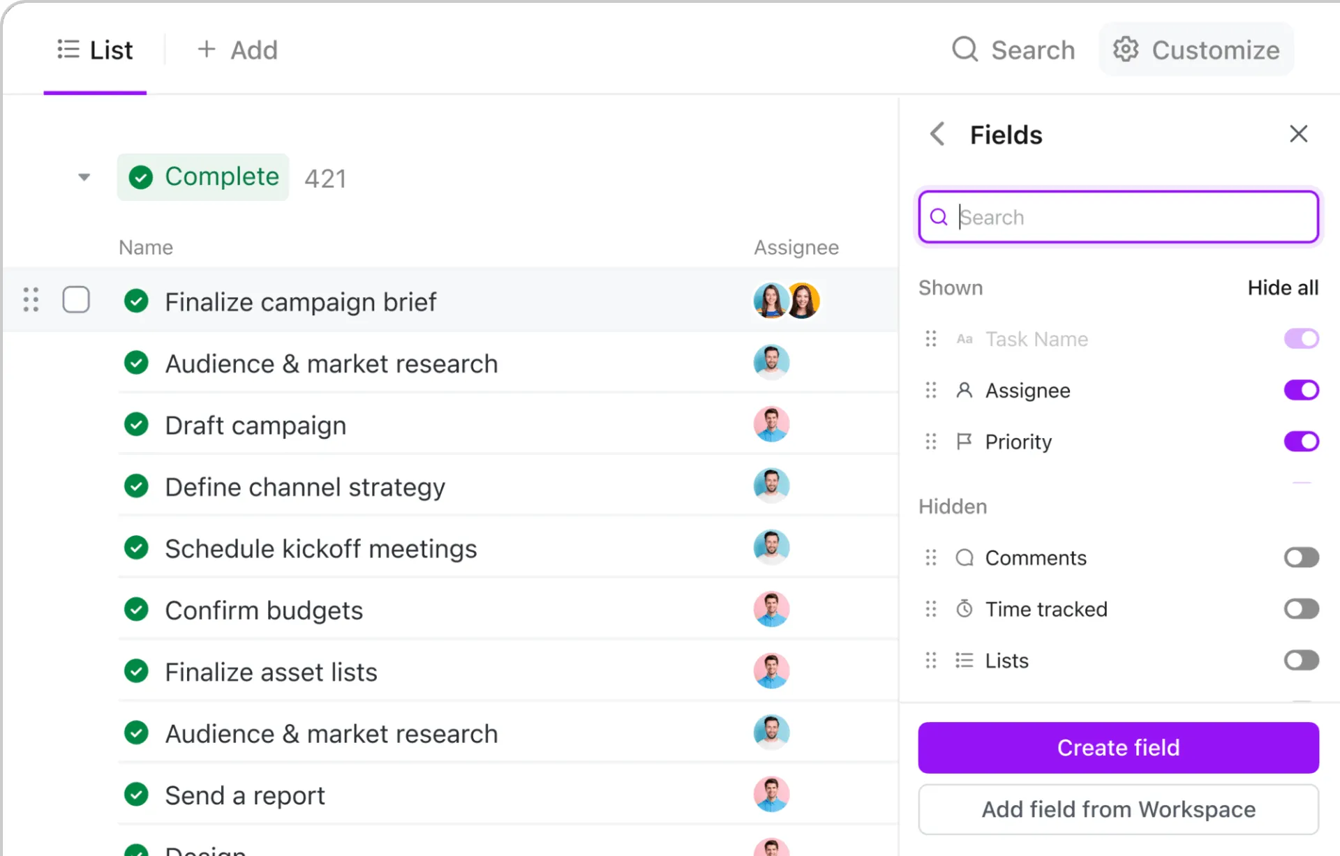 Modèle de plan d'action marketing ClickUp pour gérer les budgets marketing
