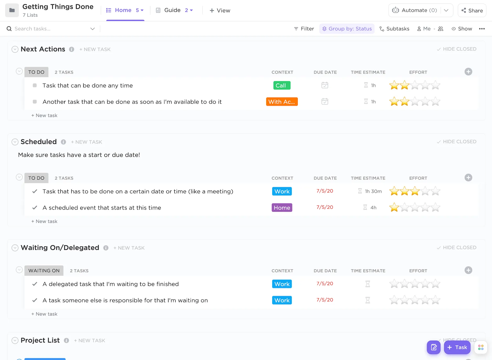 Modèle « Get Things Done » par ClickUp