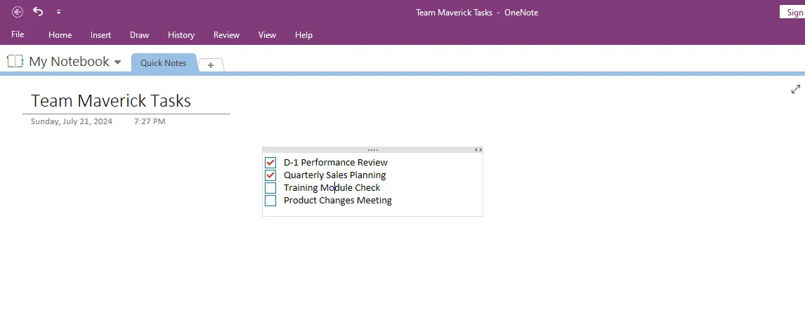 Tạo danh sách kiểm tra trong OneNote