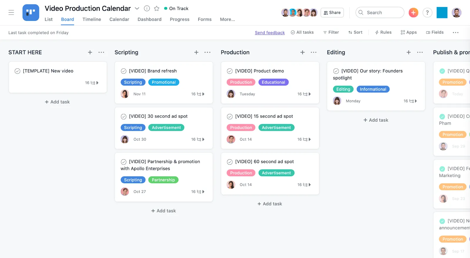 Modello di programma di produzione Asana