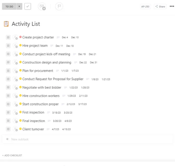 Organisez et planifiez toutes vos activités en un seul endroit grâce au modèle de liste d'activités ClickUp.