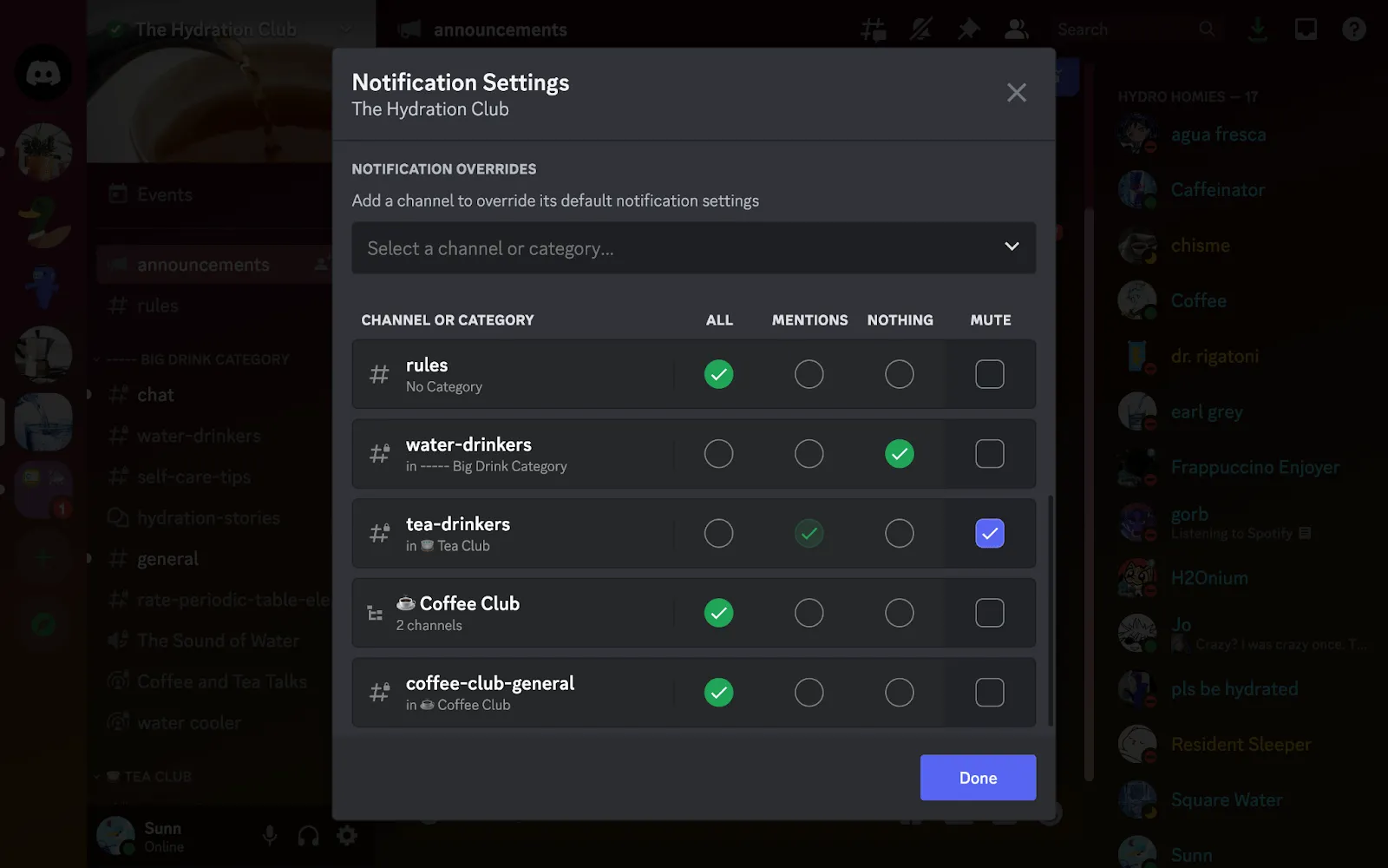 Ajustes de notificaciones de Discord