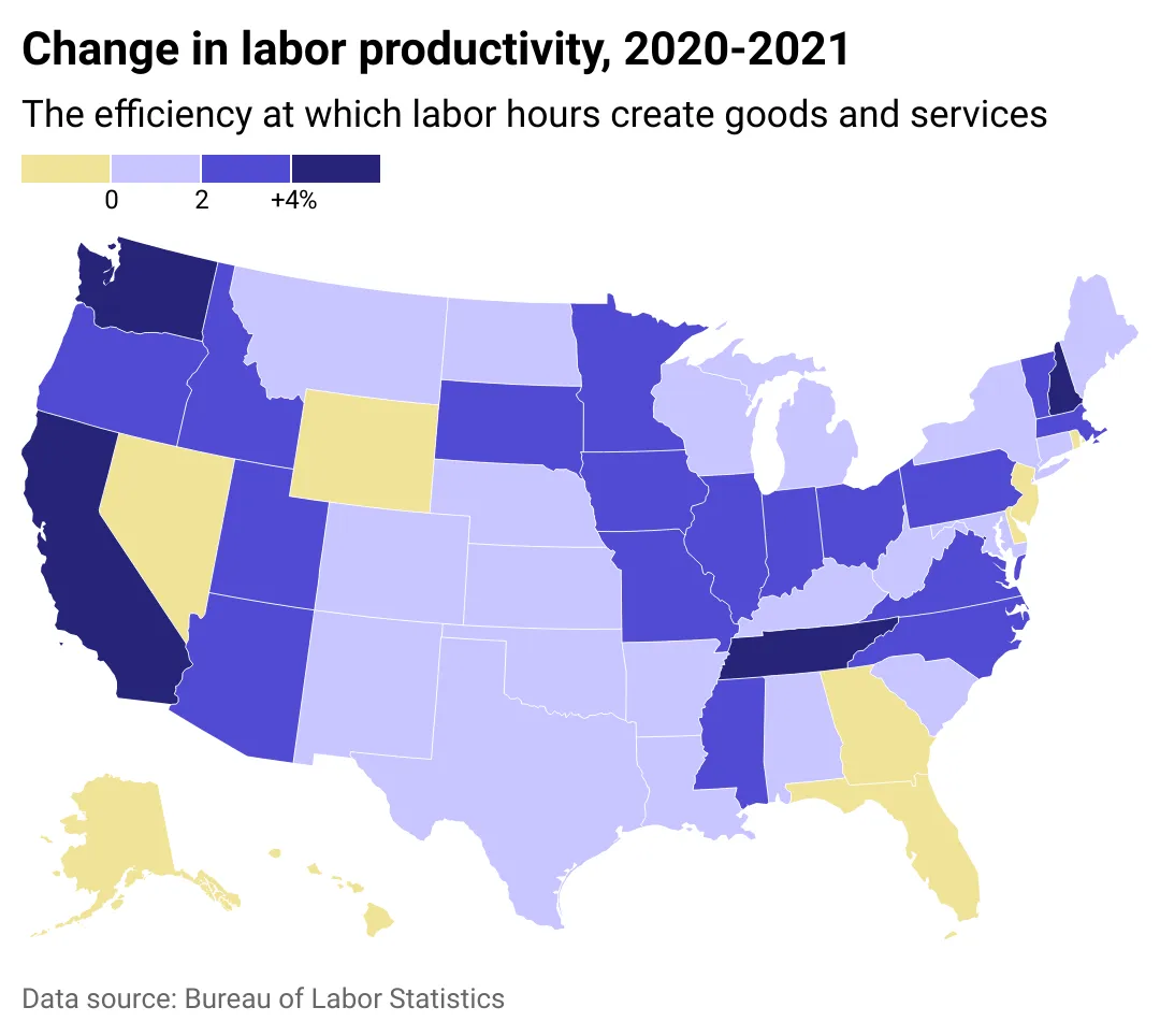 Bureau of Labor Statistics Évolution de la productivité du travail entre 2020 et 2021
